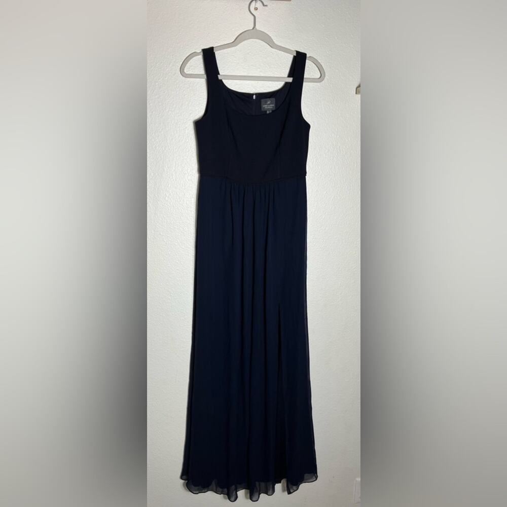 Adrianna Papell sleeveless crepe chiffon‎ gown dress navy blue comfortable New - Picture 2 of 6